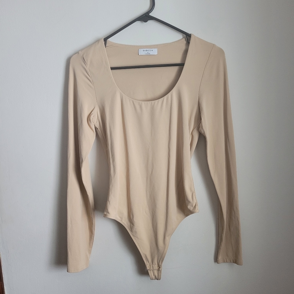 Babaton Contour Long Sleeve Scoop Neck Bodysuit - Beige